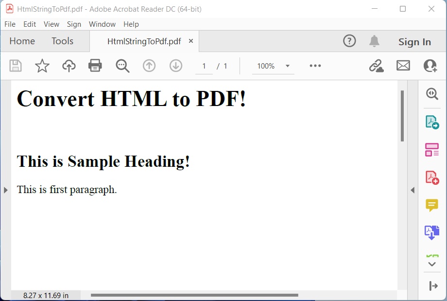 Generate PDF from HTML String in C#