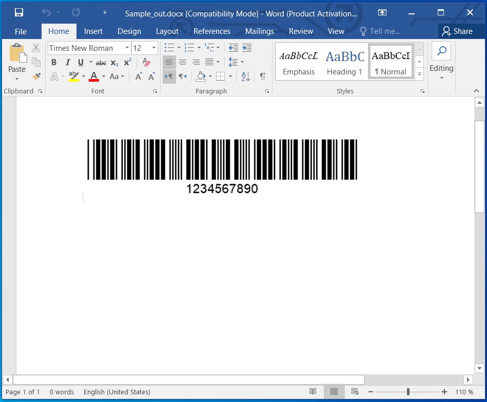 Generate and add Barcode to a new Word document in C.